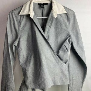 DKNY Gray Wrap Blouse Petite Size 12